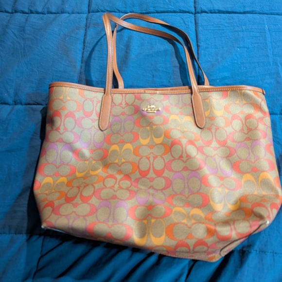 Coach Handbags - Coach Vibrant Pink and Orange Signature Tote